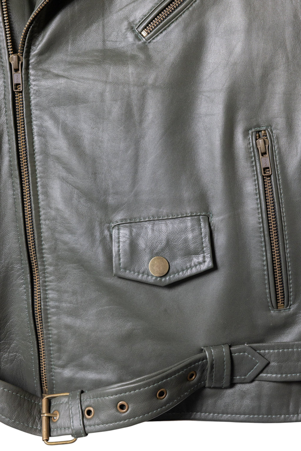 David Dangelo Caldwell The Biker Aztec jacket in grey nappa lamb leather with Aztec snaps and branded zipper pulls.