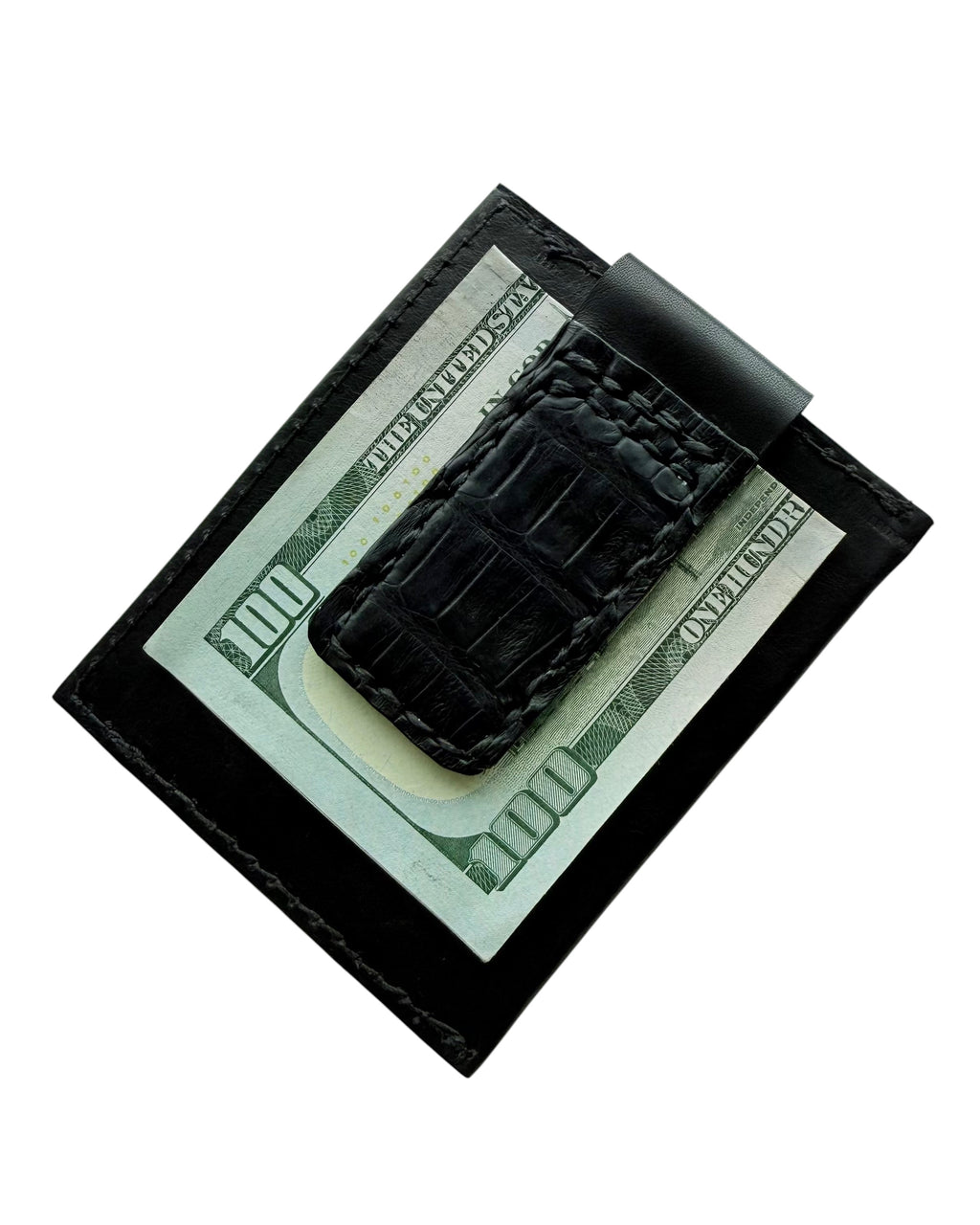 Calf & Crocodile Leather Card Sleeve Faraday Wallet with Magnetic Money Clip