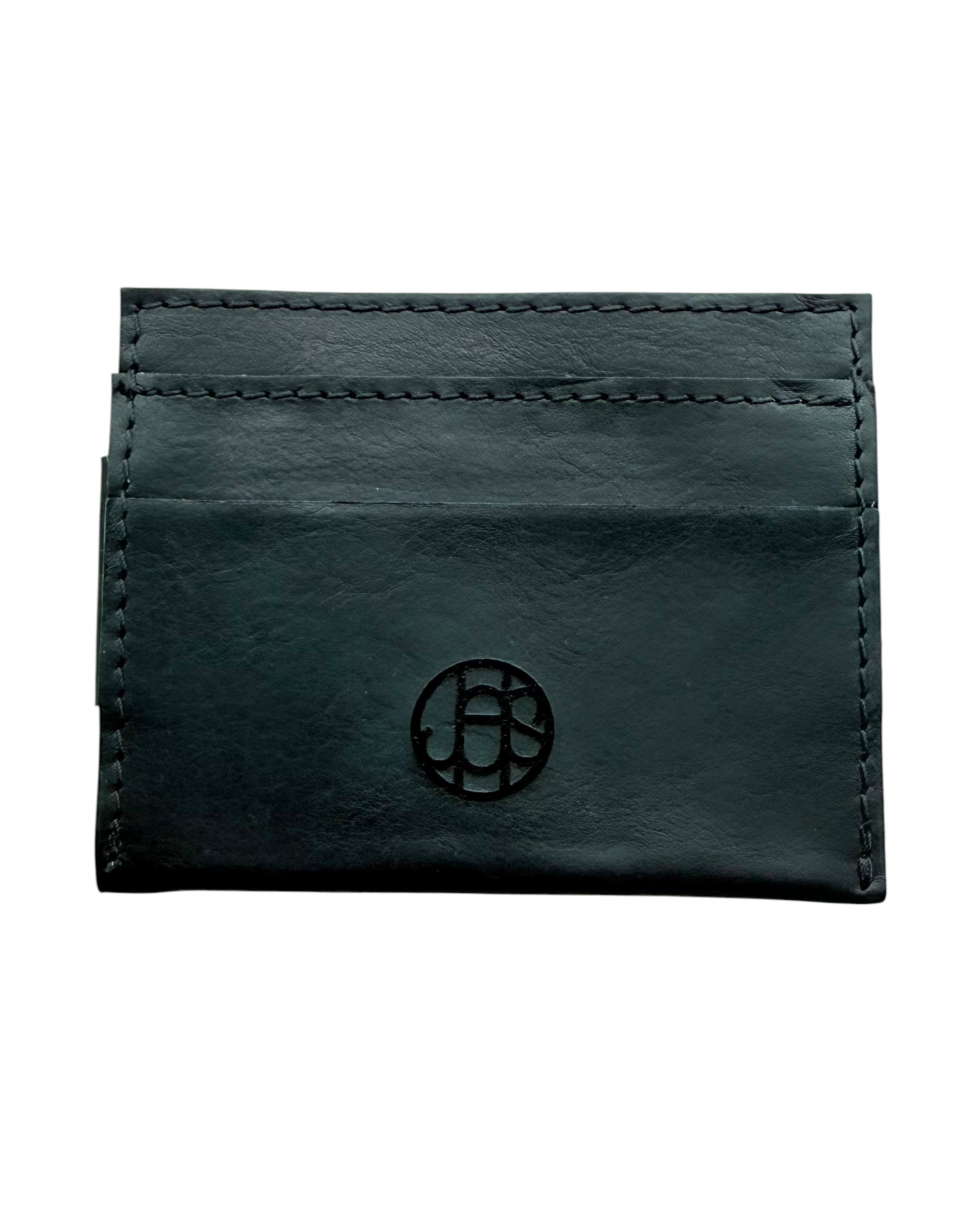 David Dangelo Caldwell black calf and crocodile leather card sleeve wallet with magnetic money clip and RFID blocking.