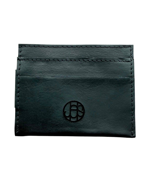 David Dangelo Caldwell black calf and crocodile leather card sleeve wallet with magnetic money clip and RFID blocking.