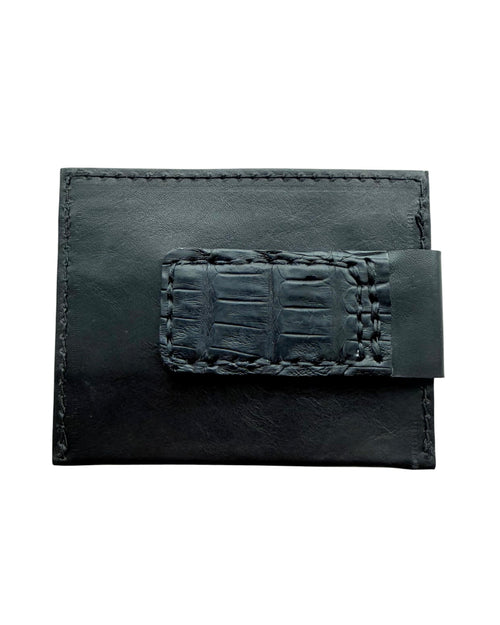 Calf & Crocodile Leather Card Sleeve Faraday Wallet with Magnetic Money Clip