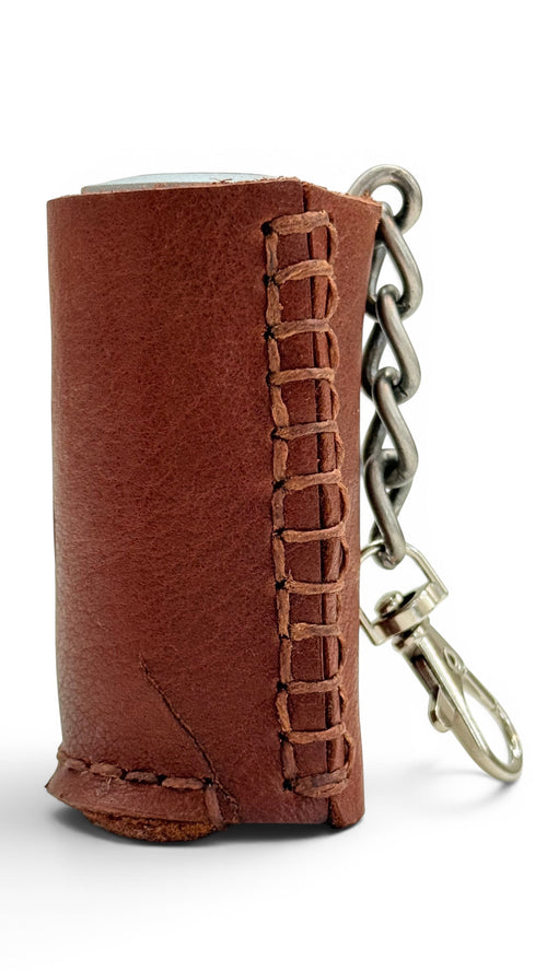 David Dangelo Caldwell brown leather pencil sharpener case with chain and clip