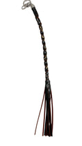 David Dangelo Caldwell black leather rope braided whip keychain with metal hardware and leather fringe.