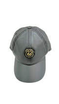 David Dangelo Caldwell dark grey lamb leather dad hat with Route 66 emblem and adjustable closure.