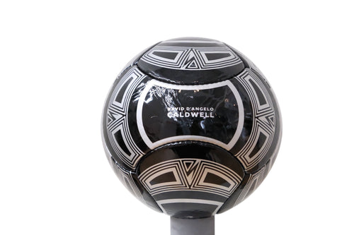 David Dangelo Caldwell Size 5 soccer ball in black PU with white geometric patterns and logo.