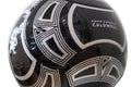 David Dangelo Caldwell black and white PU soccer ball, size 5, official league play with geometric pattern.