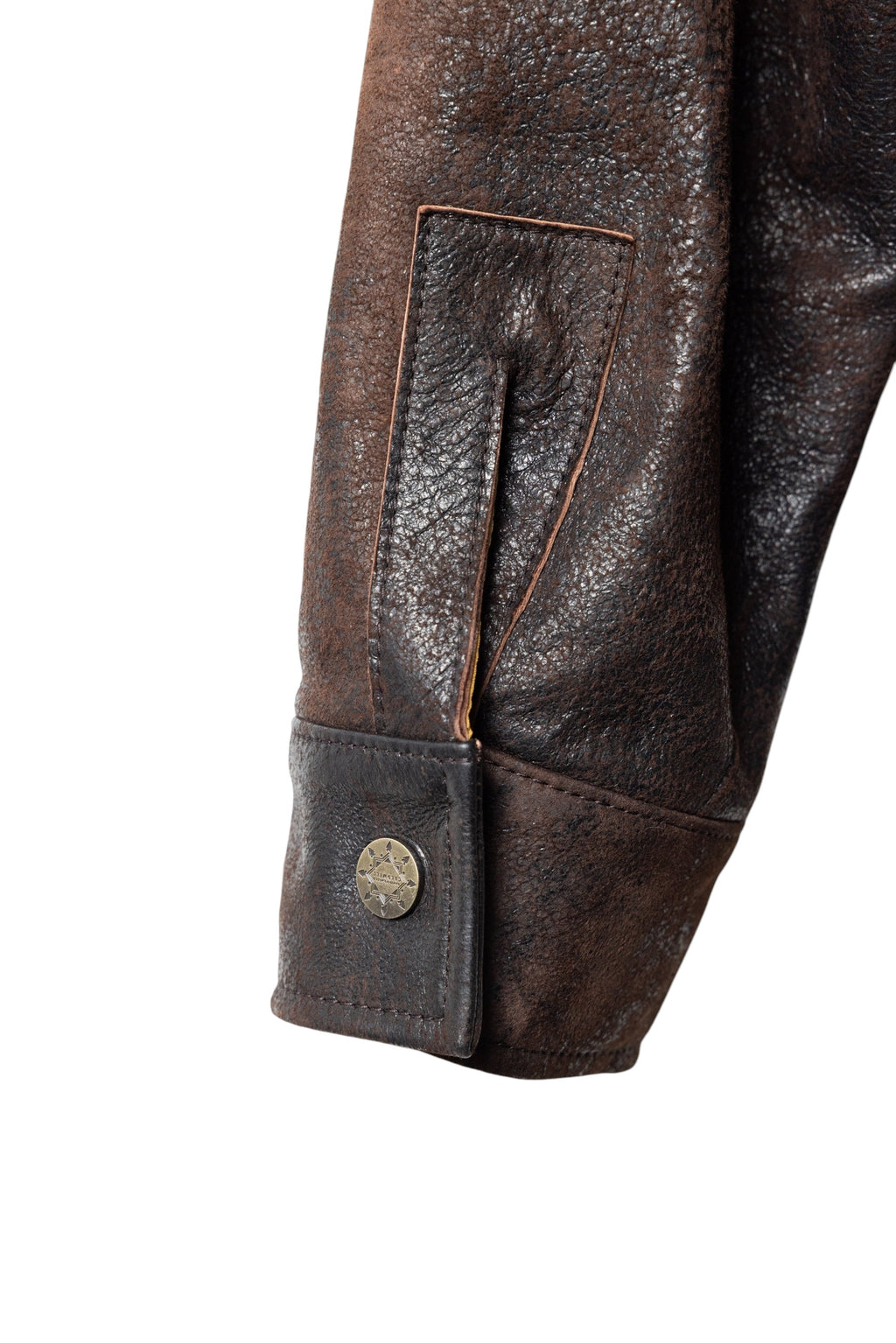 David Dangelo Caldwell chocolate brown Italian lamb leather Wendell jacket with custom hardware and unique pocket details.
